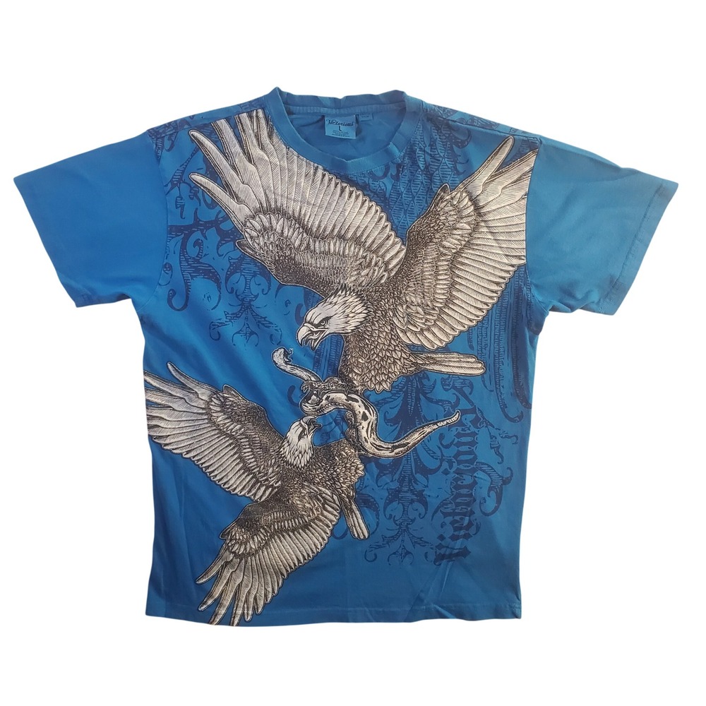 Victorious Mens Blue Eagle Snake Graphic T-Shirt Large Gothic Tattoo Tee